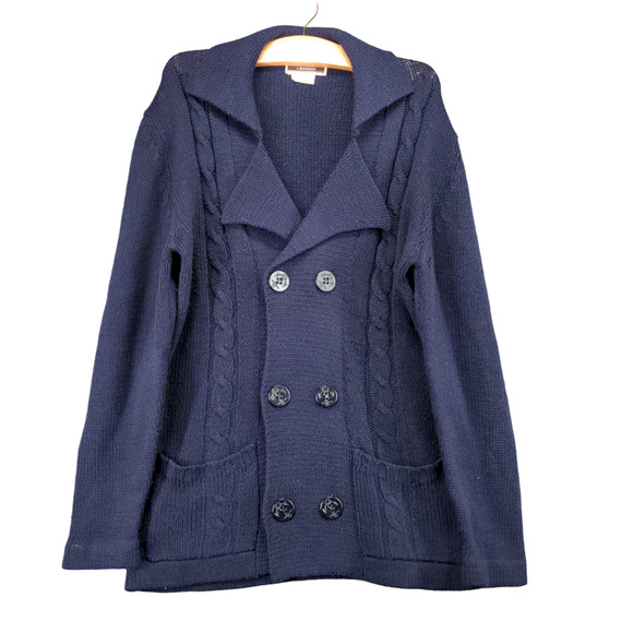 Vintage J. Riggings Jackal Sweater Jacket Womens Size L Blue Cable Knit Wool - Picture 1 of 11